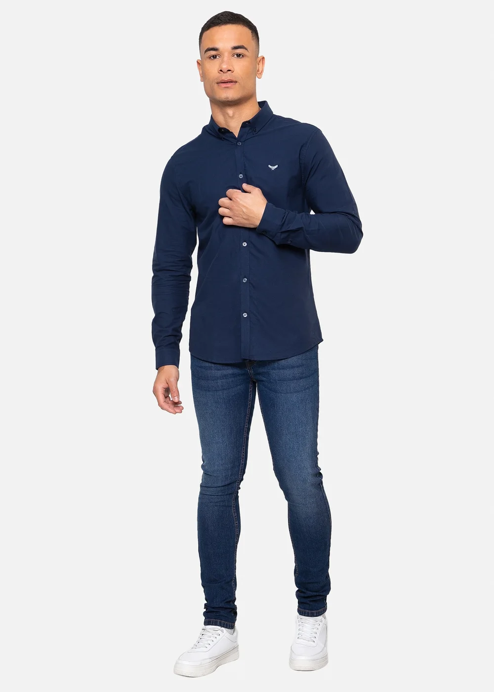 Threadbare Navy Oxford Cotton Long Sleeve Shirt - M Image 4
