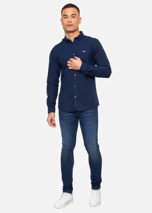 Threadbare Navy Oxford Cotton Long Sleeve Shirt - M Image 4