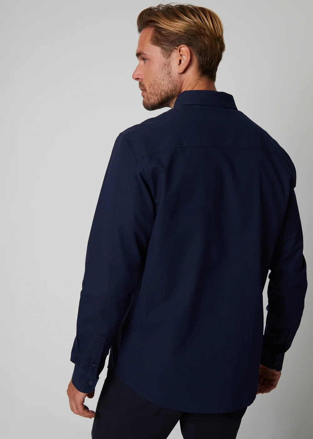 Threadbare Navy Oxford Cotton Long Sleeve Shirt - M Image 2