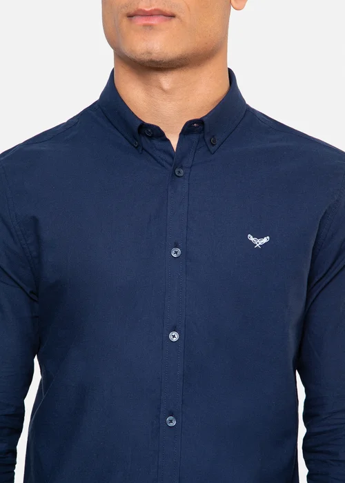 Threadbare Navy Oxford Cotton Long Sleeve Shirt - M Image 3