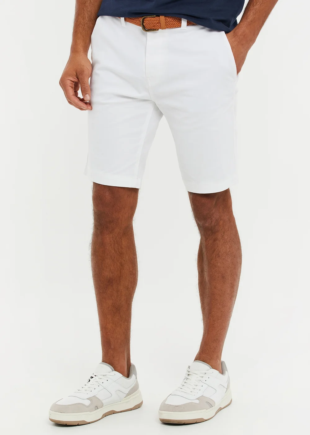 Threadbare White Cotton Turn-Up Chino Shorts with Woven Belt - 30 Image 1