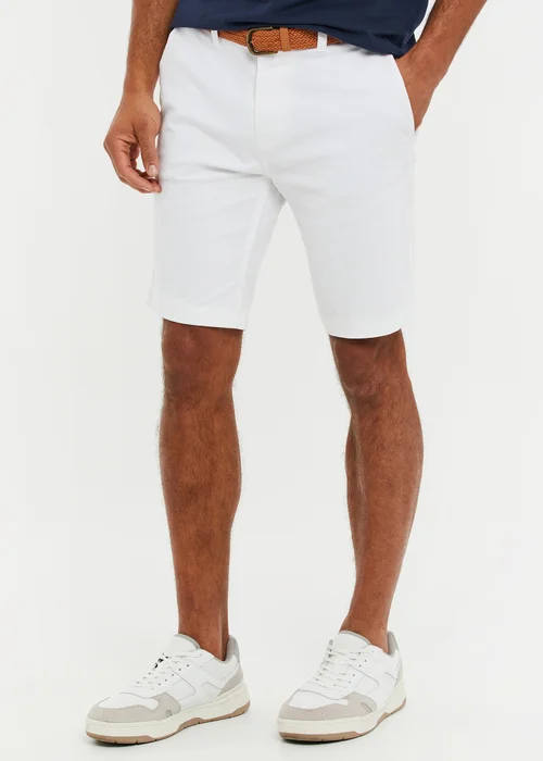 Threadbare White Cotton Turn-Up Chino Shorts with Woven Belt - 30 Image 1