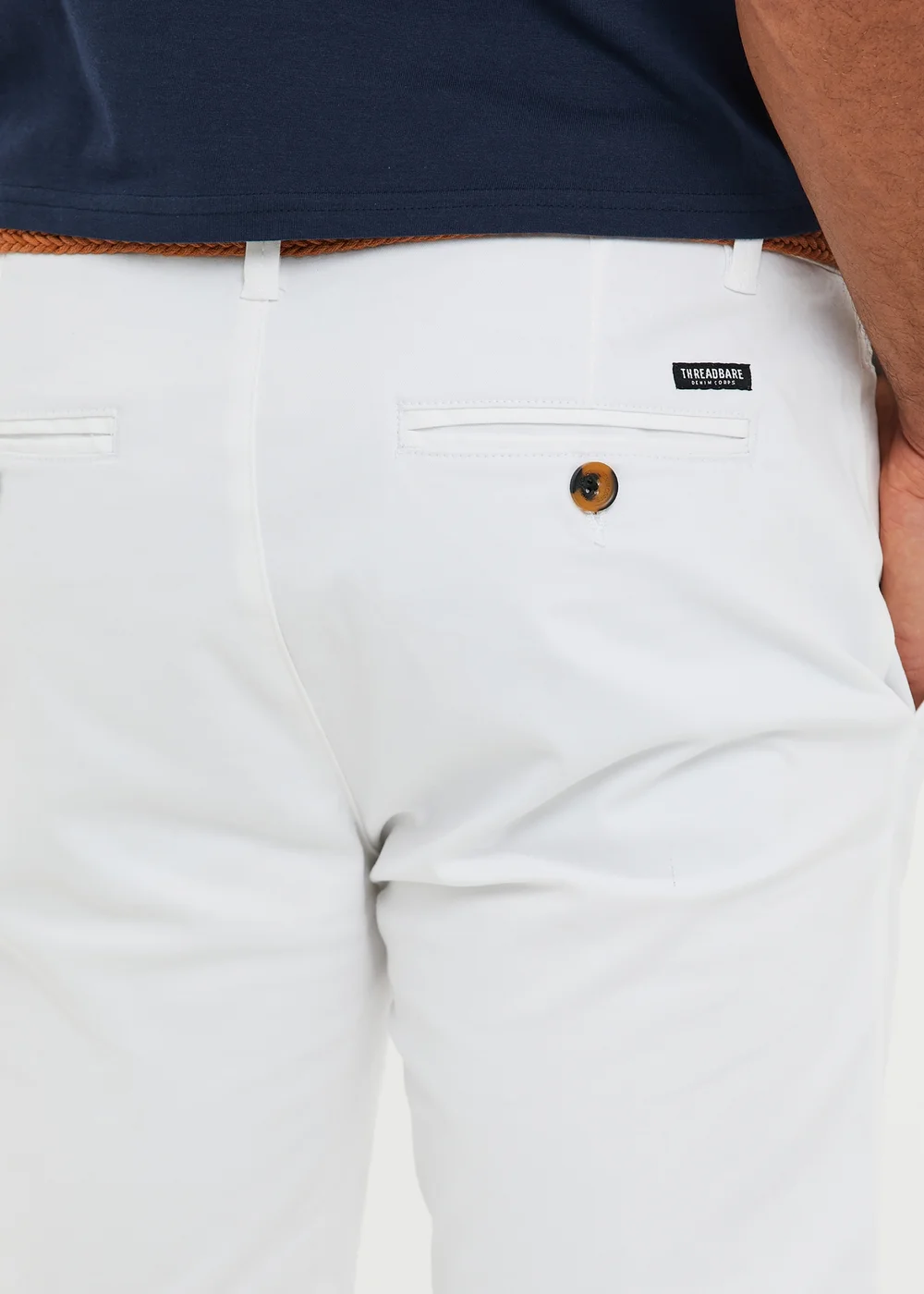 Threadbare White Cotton Turn-Up Chino Shorts with Woven Belt - 30 Image 4