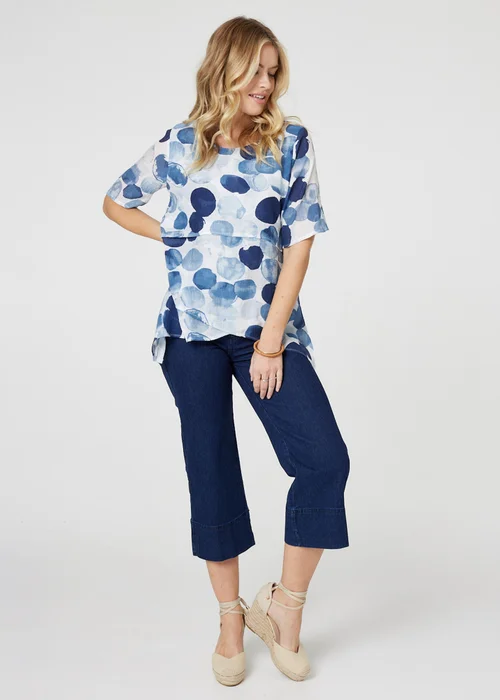 Izabel London Blue Polka Dot Layered Blouse Top - 8 Image 4
