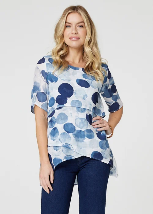 Izabel London Blue Polka Dot Layered Blouse Top - 8 Image 1