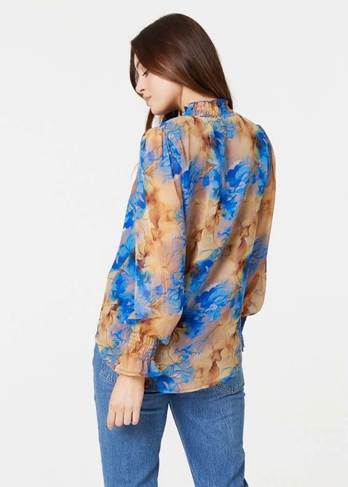 Izabel London Blue Printed High Neck Long Sleeve Blouse - 8 Image 2
