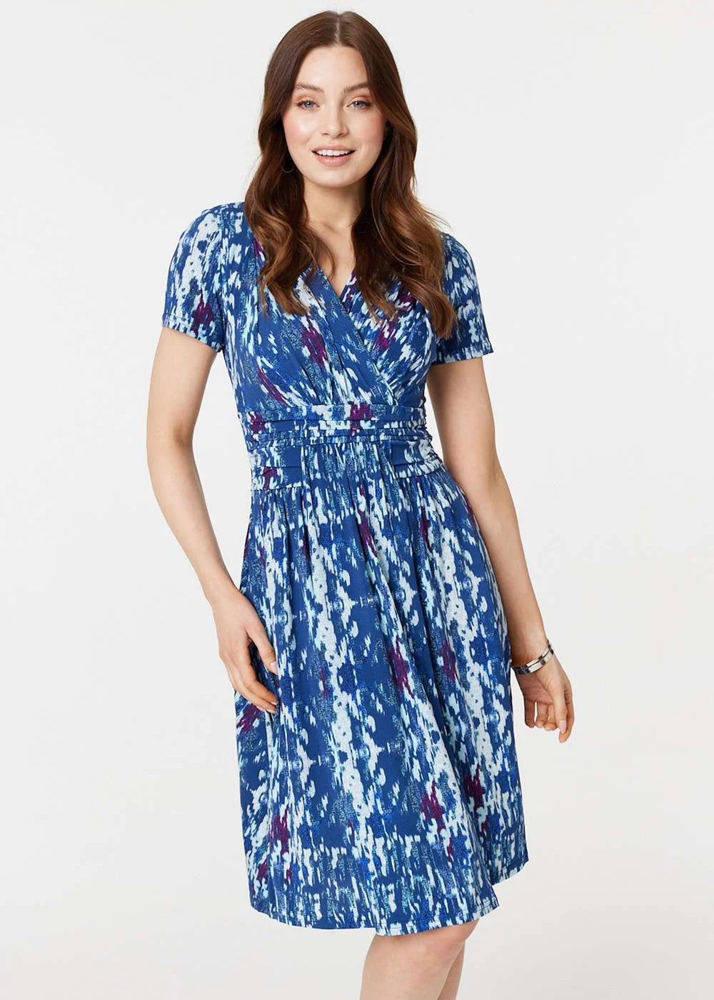 Izabel London Blue Tie Dye Faux Wrap Short Dress - 8 Image 1