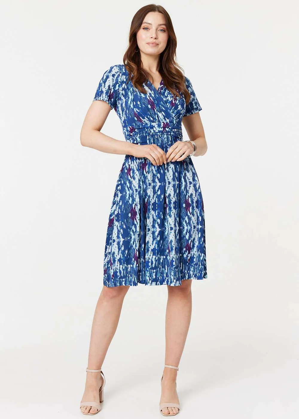 Izabel London Blue Tie Dye Faux Wrap Short Dress - 8 Image 4