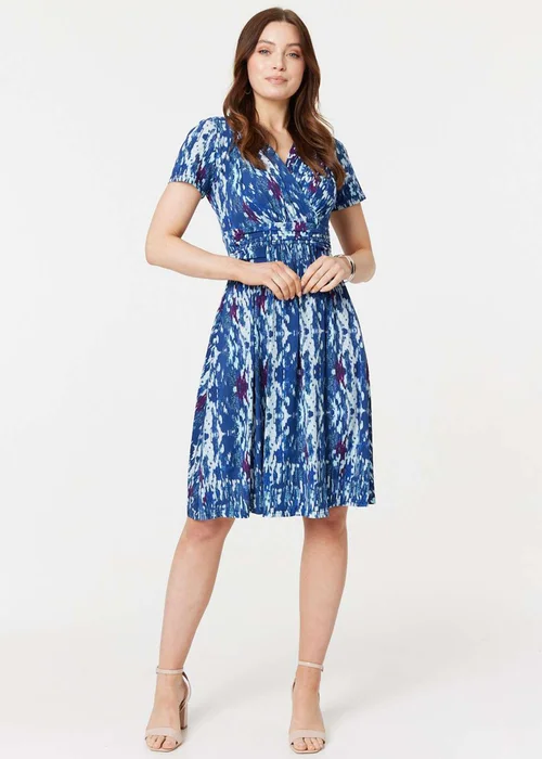 Izabel London Blue Tie Dye Faux Wrap Short Dress - 8 Image 4