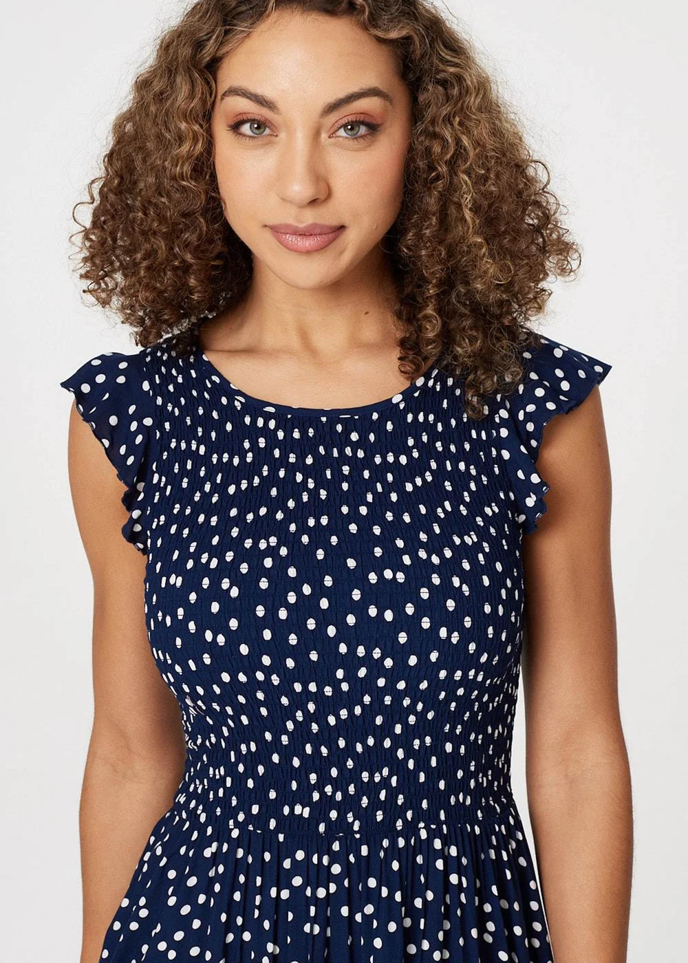 Izabel London Navy Polka Dot Cap Sleeve Midi Dress - 8 Image 3