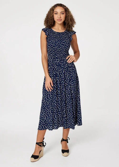 Izabel London Navy Polka Dot Cap Sleeve Midi Dress - 8 Image 4
