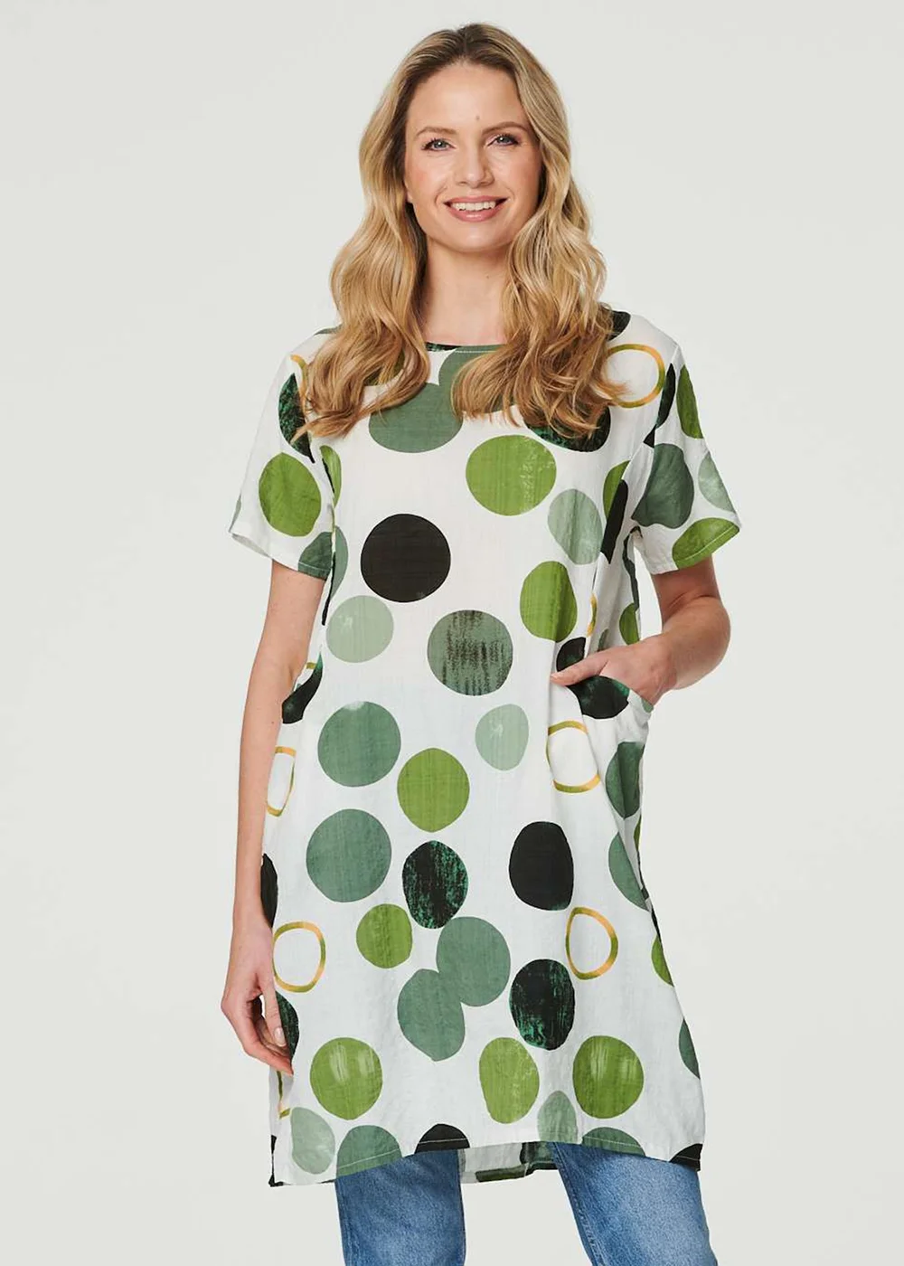 Izabel London Green Polka Dot Relaxed Tunic Dress - 8 Image 1