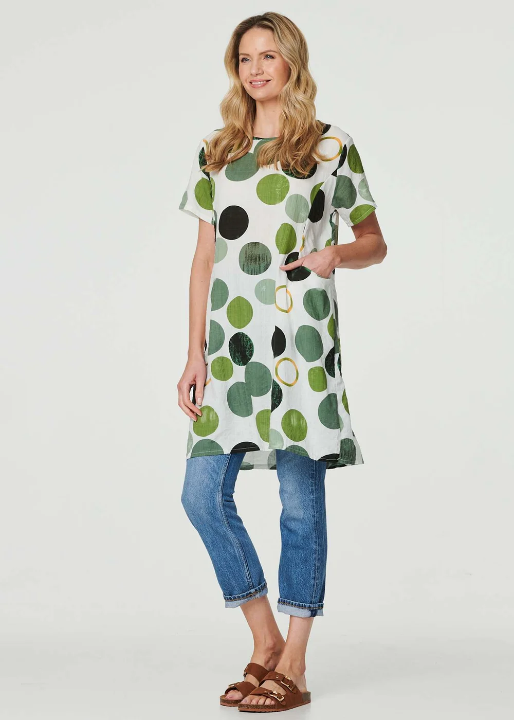 Izabel London Green Polka Dot Relaxed Tunic Dress - 8 Image 4