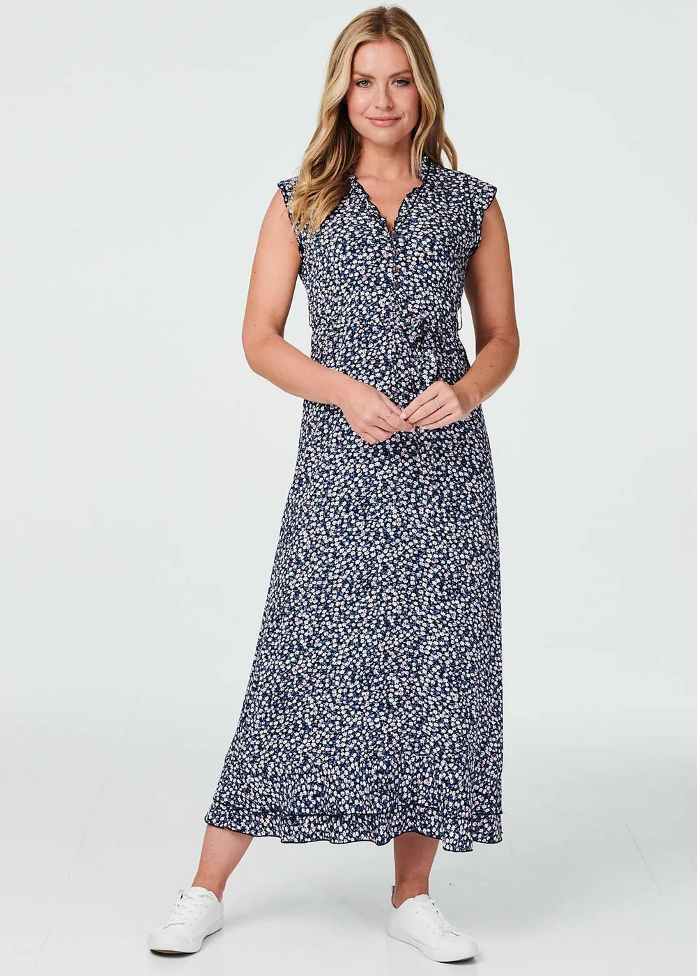 Izabel London Navy Floral Ruched Front Maxi Dress - 8 Image 4
