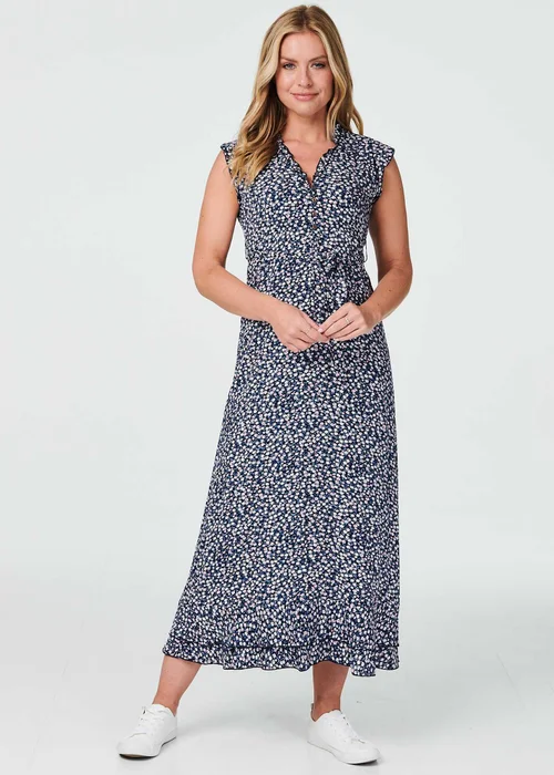 Izabel London Navy Floral Ruched Front Maxi Dress - 8 Image 4