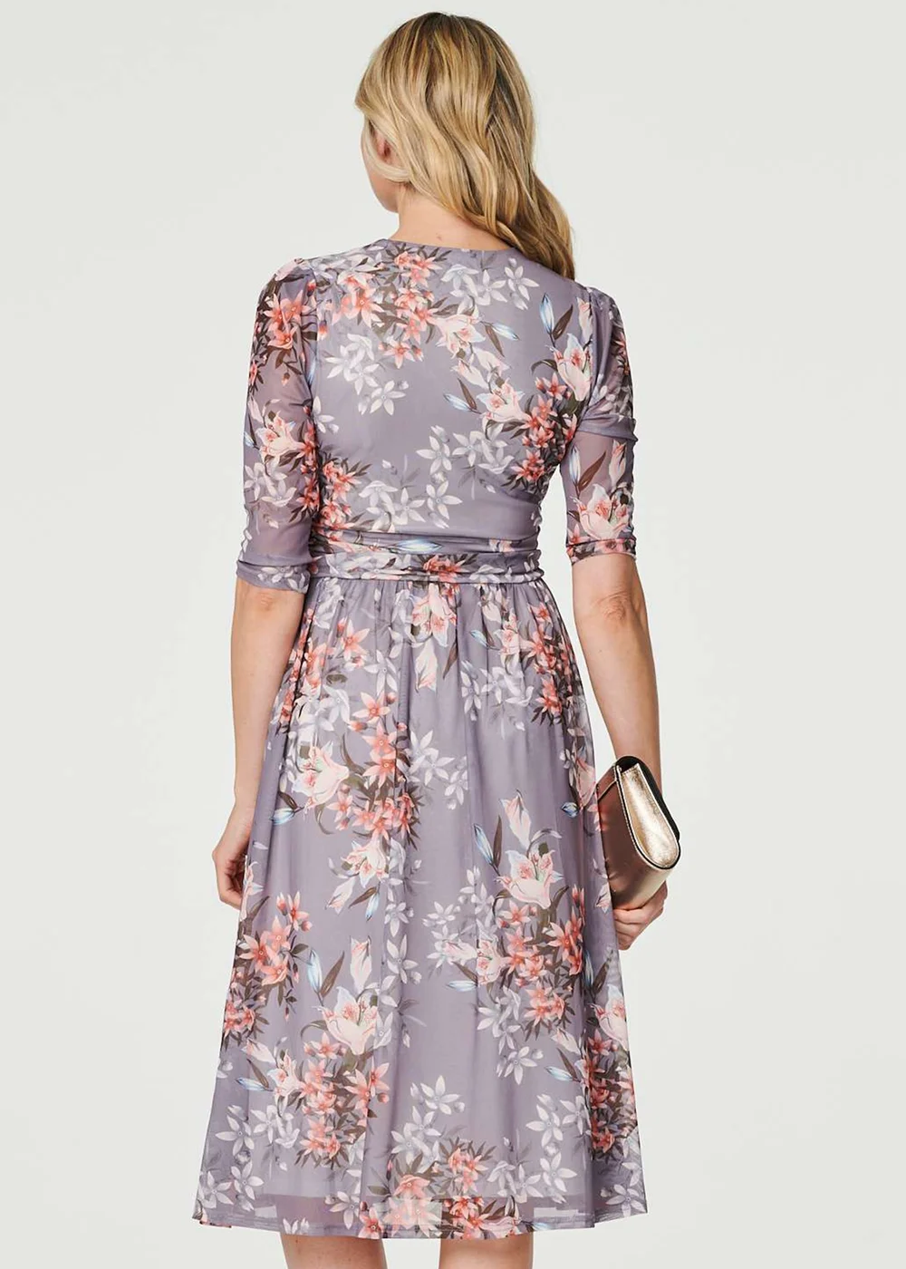 Izabel London Grey Floral Layered V-Neck Midi Dress - 8 Image 2