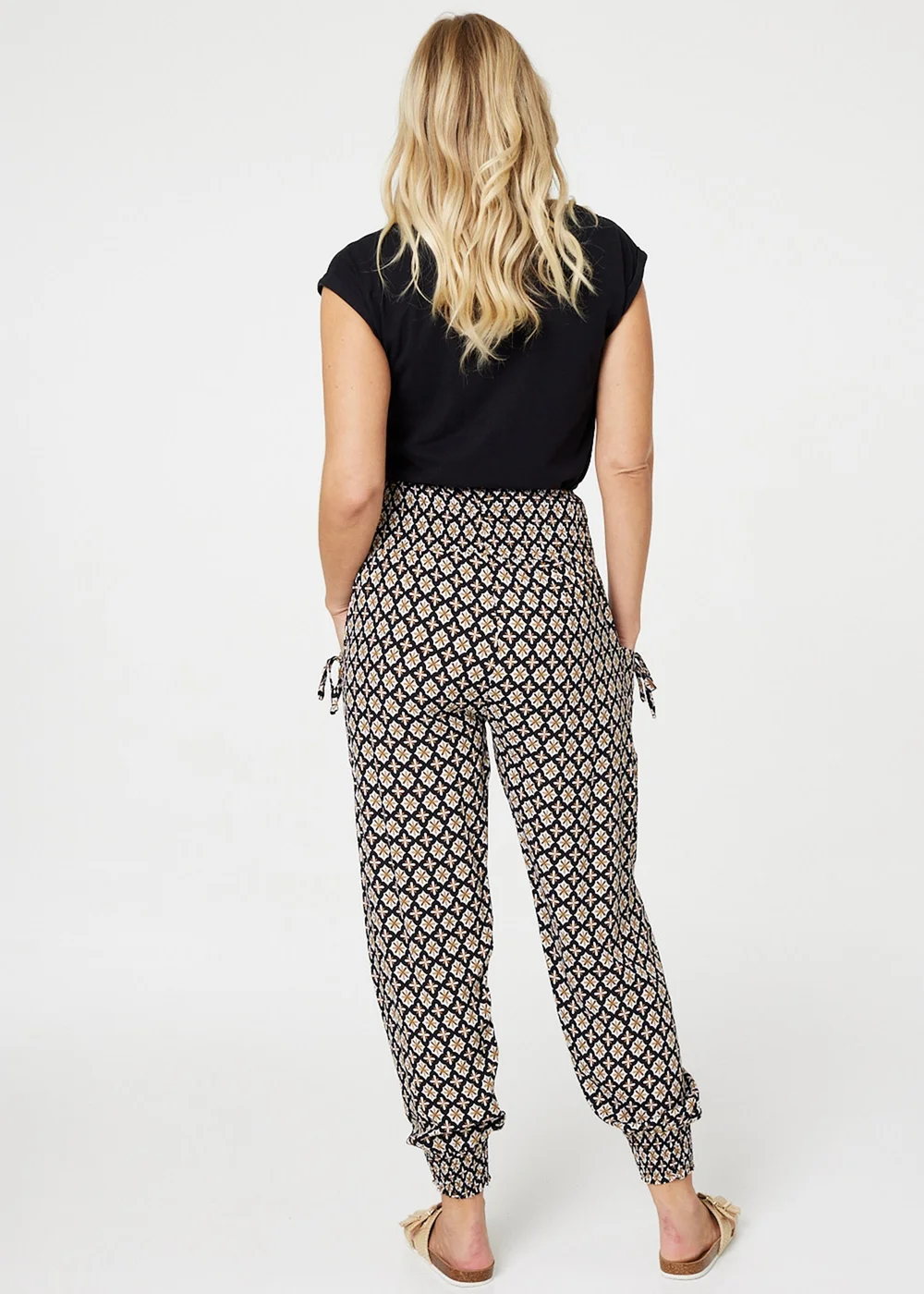 Izabel London Black Mosaic Print Shirred Harem Pants - 8 Image 2