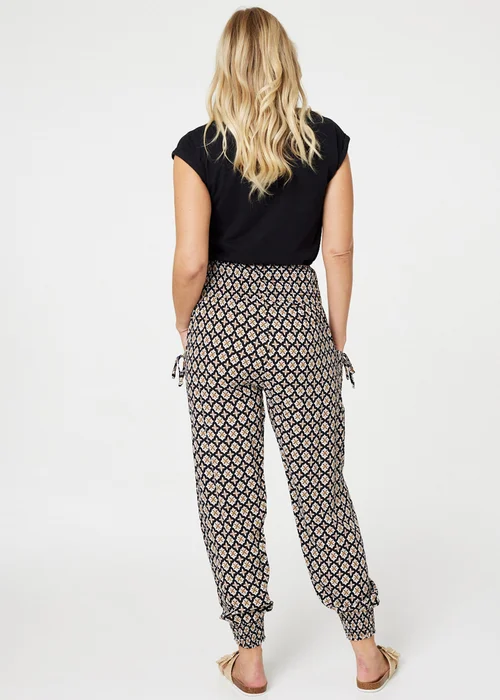 Izabel London Black Mosaic Print Shirred Harem Pants - 8 Image 2