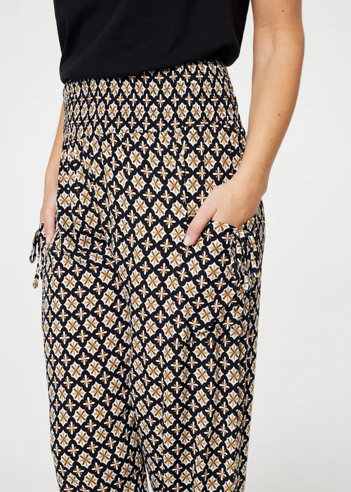 Izabel London Black Mosaic Print Shirred Harem Pants - 8 Image 3