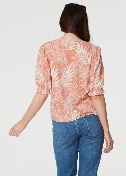 Izabel London Pink Leaf Print Puff Blouse - 8 Image 2