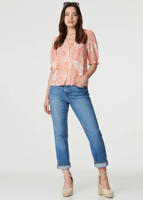 Izabel London Pink Leaf Print Puff Blouse - 8 Image 4