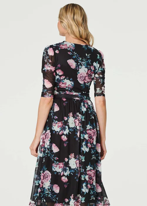 Izabel London Black Floral Ruched Midi Tea Dress - 8 Image 3