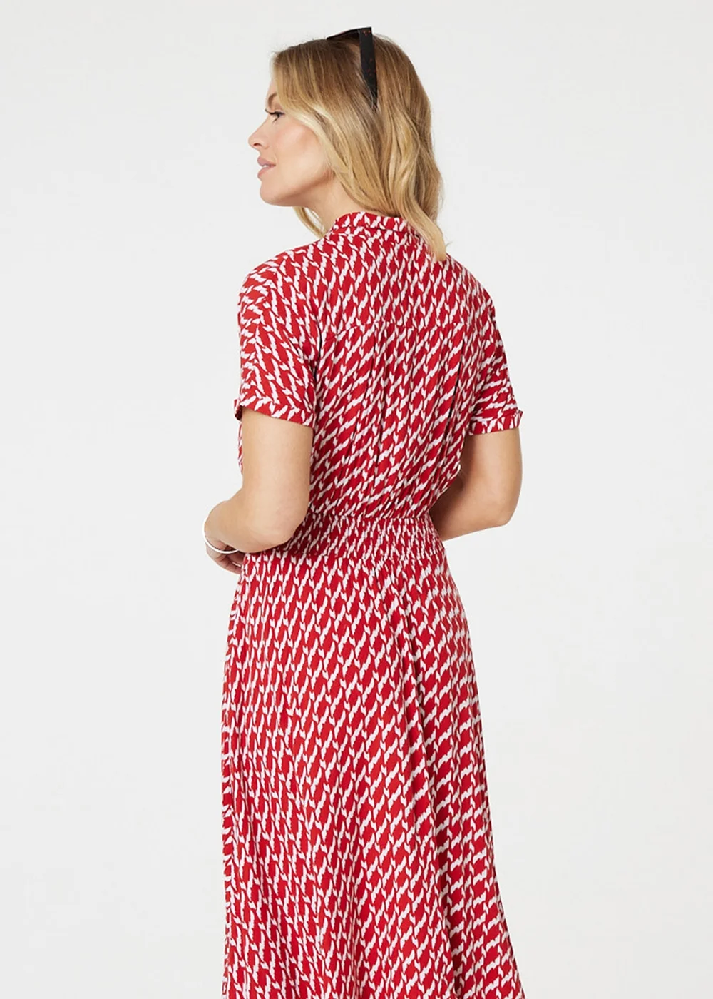 Izabel London Red Geo Print Hanky Hem Midi Dress - 8 Image 2