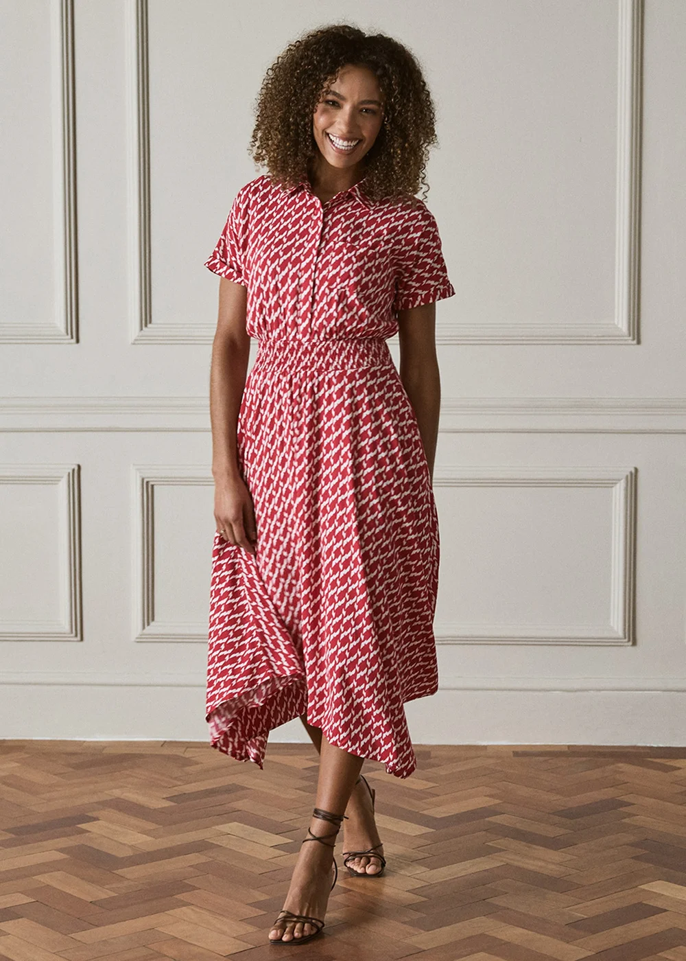 Izabel London Red Geo Print Hanky Hem Midi Dress - 8 Image 1