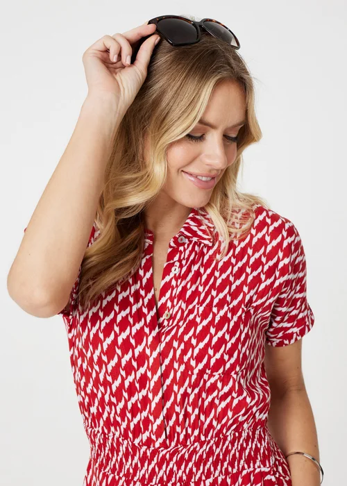 Izabel London Red Geo Print Hanky Hem Midi Dress - 8 Image 3