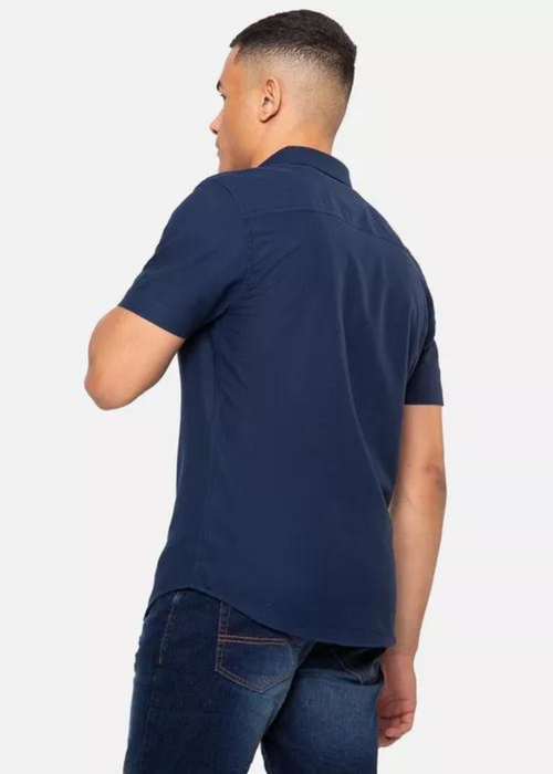 Threadbare Navy Oxford Cotton Short Sleeve Shirt - M Image 2