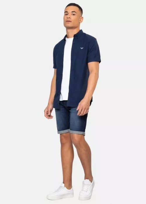 Threadbare Navy Oxford Cotton Short Sleeve Shirt - M Image 4