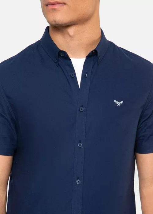 Threadbare Navy Oxford Cotton Short Sleeve Shirt - M Image 3