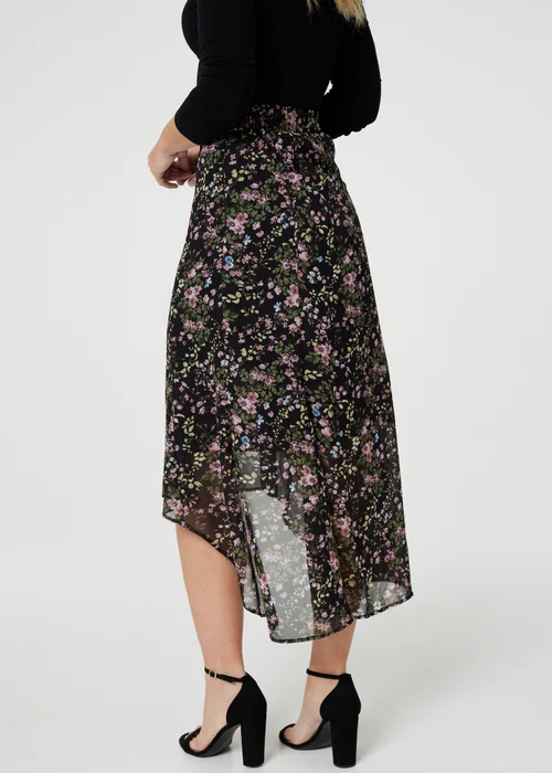 Izabel London Black Floral Semi Sheer High Low Skirt - Size 8 Image 1