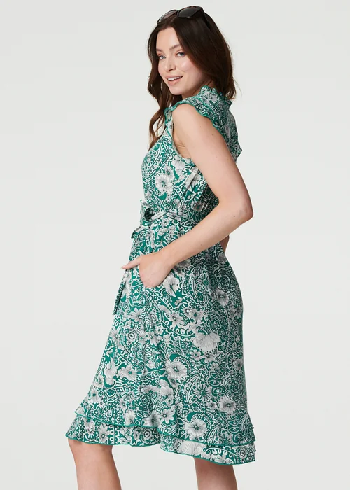 Izabel London Green Paisley Frill Hem Cap Sleeve Dress - 8 Image 2