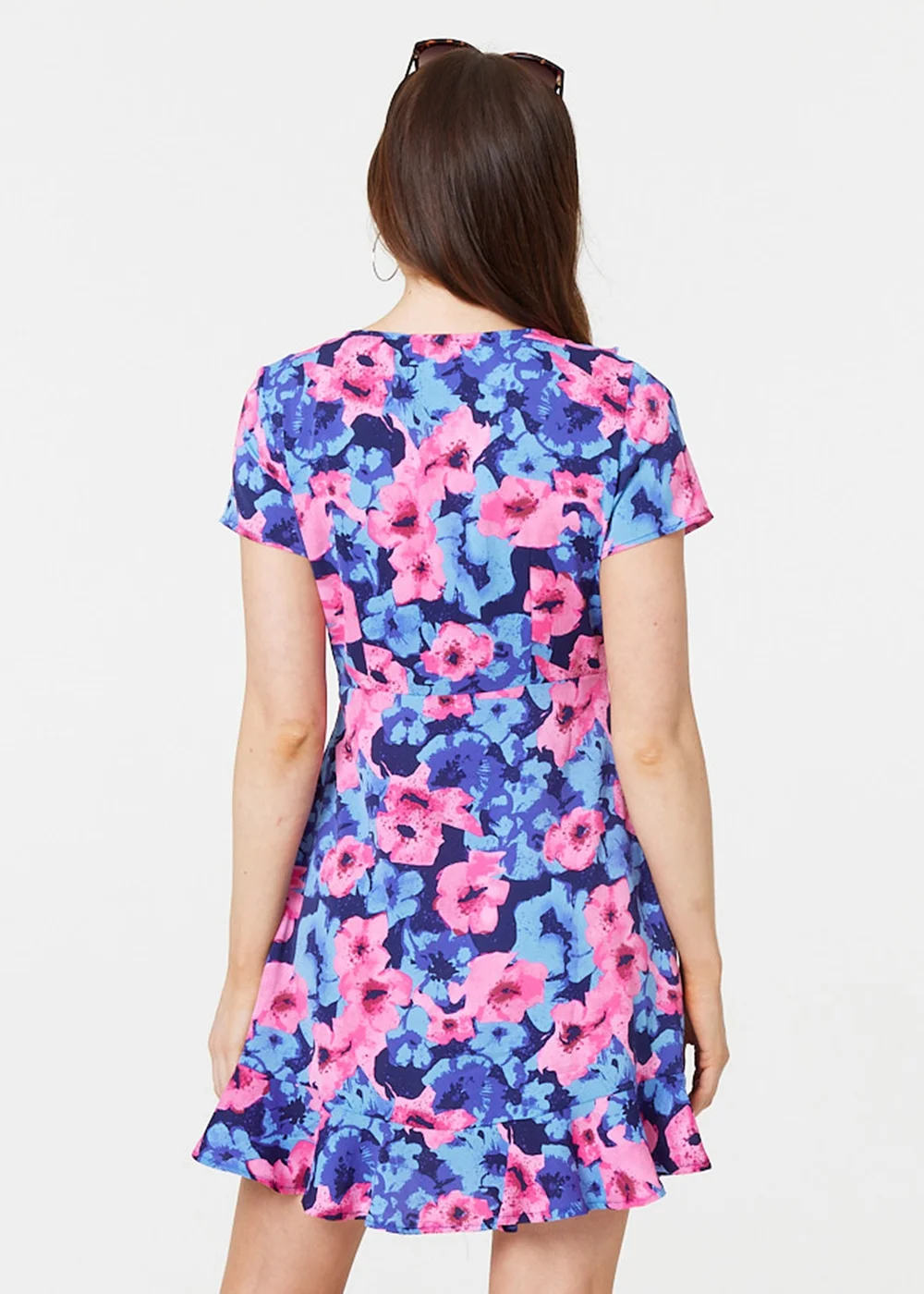 Izabel London Blue Floral Frill Faux Wrap Short Dress - 8 Image 2