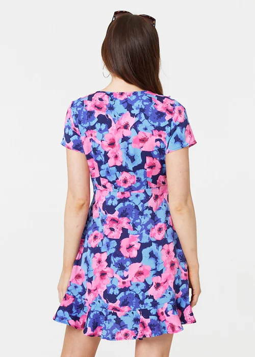 Izabel London Blue Floral Frill Faux Wrap Short Dress - 8 Image 2