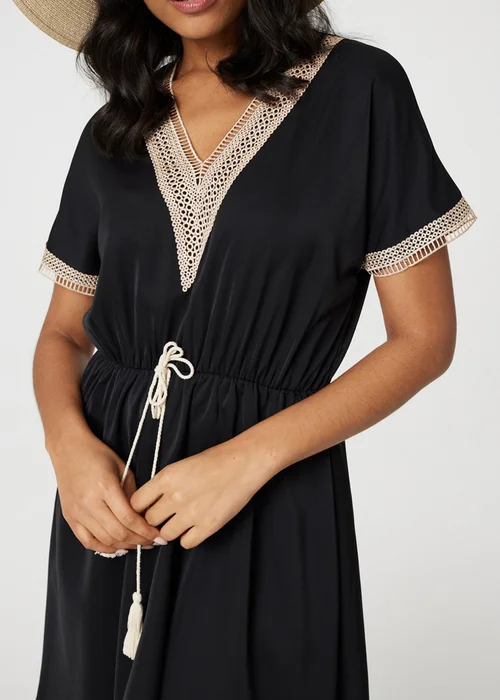 Izabel London Black Lace Tassel Waist Tie Short Dress - 8 Image 3
