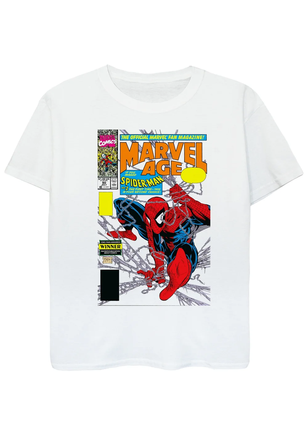 Marvel Kids White Spider-Man Age Comic Cover Printed T-Shirt (3-13 yrs) - Age 3-4 Years Image 1