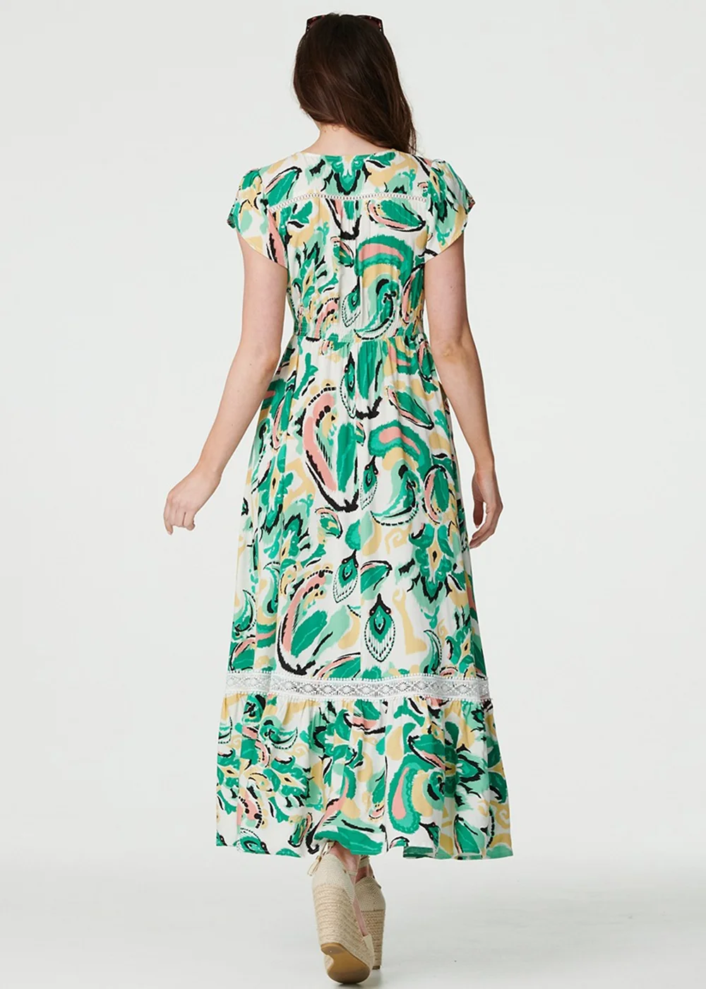 Izabel London Green Printed Lace Trim Maxi Dress - 8 Image 2