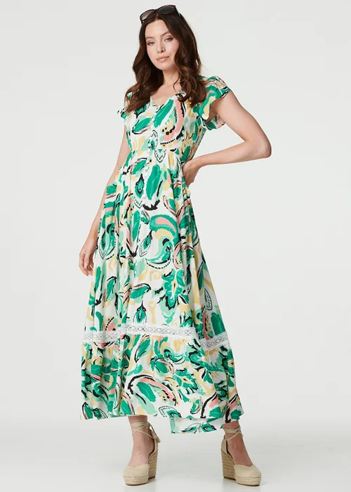 Izabel London Green Printed Lace Trim Maxi Dress - 8 Image 4