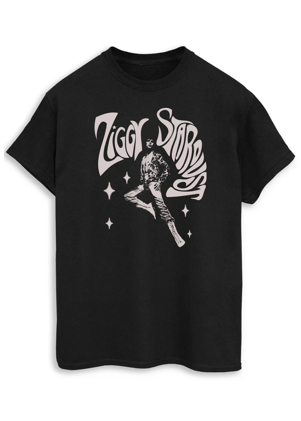 Spiral Galaxy David Bowie Ziggy Pose Black Printed Boyfriend Fit T-Shirt - S Image 1