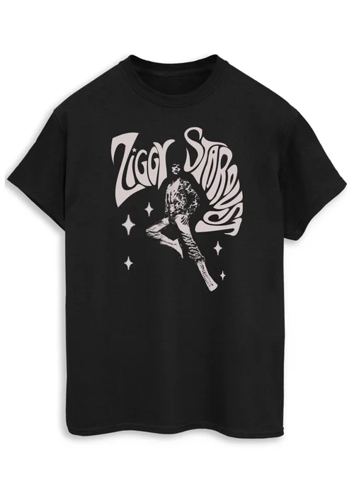 Spiral Galaxy David Bowie Ziggy Pose Black Printed Boyfriend Fit T-Shirt - S Image 1