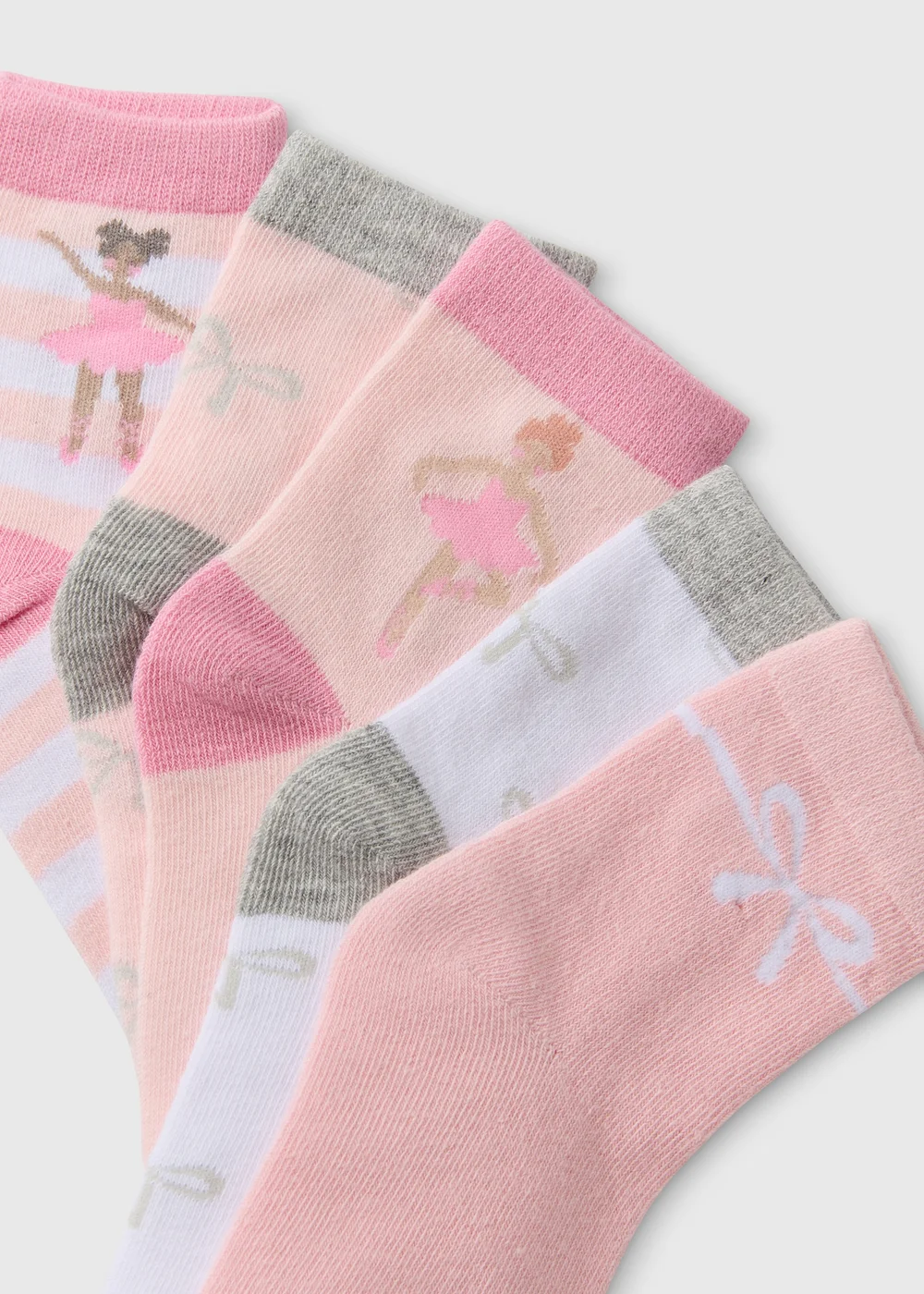 5 Pack Girls Pink Ballerina Ankle Socks (Younger 6-Older 5.5) - 6-8.5 Image 2