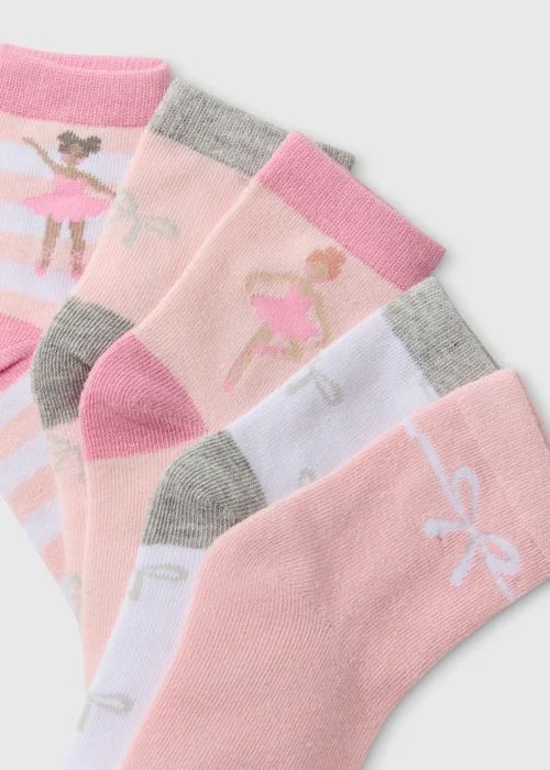 5 Pack Girls Pink Ballerina Ankle Socks (Younger 6-Older 5.5) - 6-8.5 Image 2