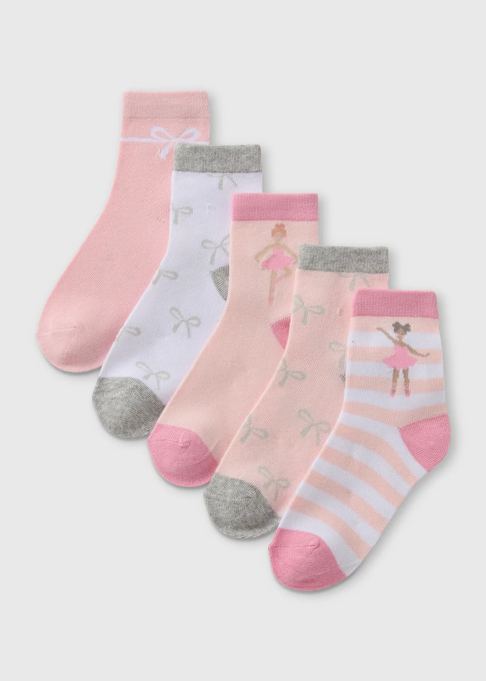 5 Pack Girls Pink Ballerina Ankle Socks (Younger 6-Older 5.5) - 6-8.5 Image 1