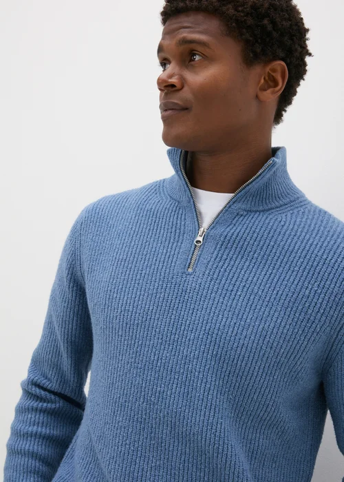 Blue Ribbed 1/4 Zip Jumper - S Image 1