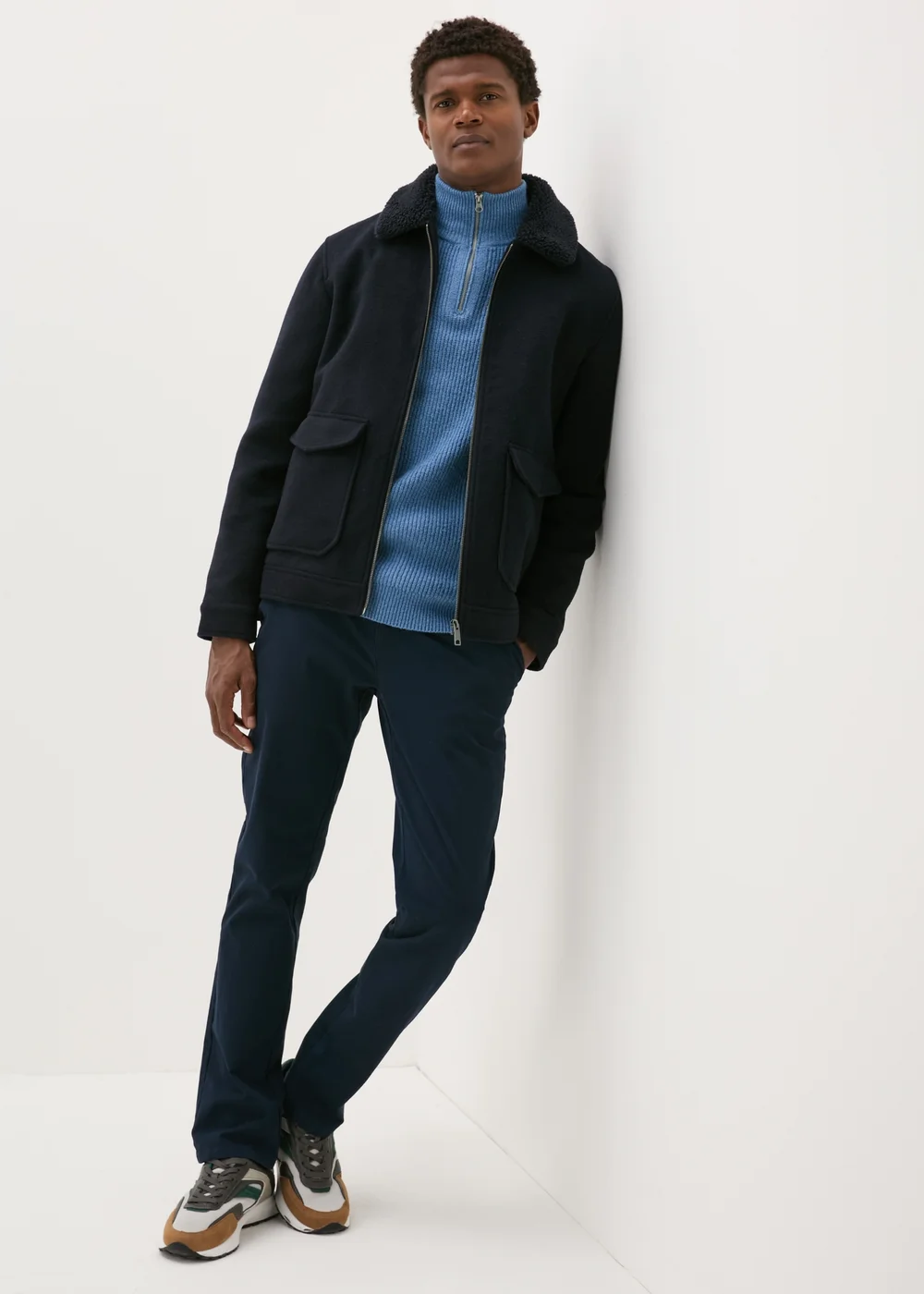 Blue Ribbed 1/4 Zip Jumper - S Image 2