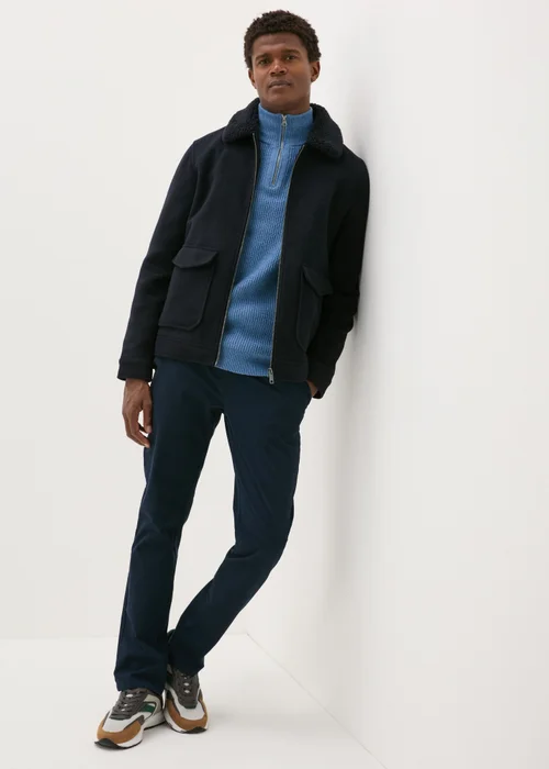 Blue Ribbed 1/4 Zip Jumper - S Image 2