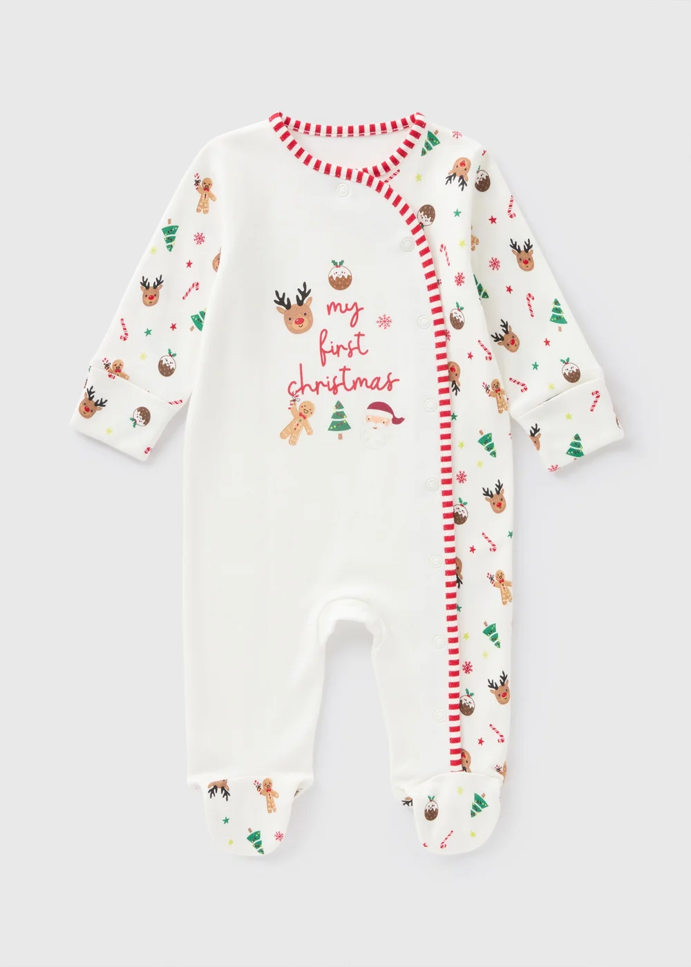 Baby White First Christmas Gingerbread Sleepsuit (Newborn-12mths) - First Size Image 1