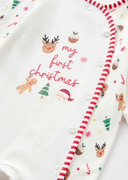 Baby White First Christmas Gingerbread Sleepsuit (Newborn-12mths) - First Size Image 2